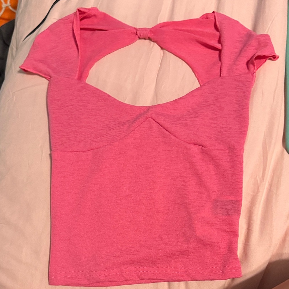 SHEIN Pink Crop Top with Bow Detail